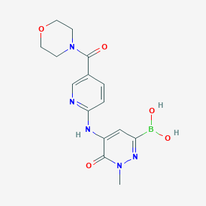 molecular formula C15H18BN5O5 B8359679 1-Methyl-5-(5-(morpholine-4-carbonyl)pyridin-2-ylamino)-6-oxo-1,6-dihydropyridazin-3-ylboronic Acid 