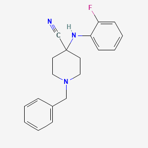 molecular formula C19H20FN3 B8359702 1-Benzyl-4-cyano-4-(2-fluoroanilino)piperidine 