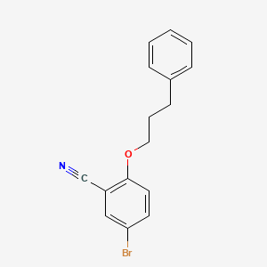molecular formula C16H14BrNO B8359839 5-Bromo-2-(3-phenylpropoxy)benzonitrile 