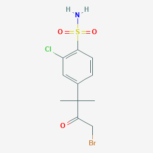 molecular formula C11H13BrClNO3S B8359856 4-(4-Bromo-2-methyl-3-oxobutan-2-yl)-2-chlorobenzenesulfonamide 