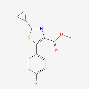 molecular formula C14H12FNO2S B8360100 2-Cyclopropyl-5-(4-fluoro-phenyl)-thiazole-4-carboxylic acid methyl ester 