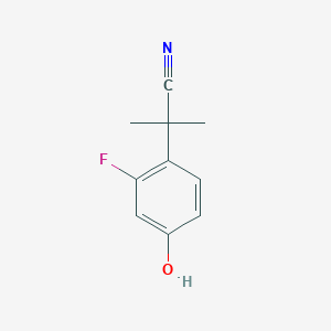 molecular formula C10H10FNO B8360193 2-(2-Fluoro-4-hydroxyphenyl)-2-methylpropanenitrile 