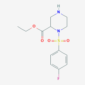 molecular formula C13H17FN2O4S B8360603 1-(4-Fluoro-benzenesulfonyl)-piperazine-2-carboxylic acid ethyl ester 