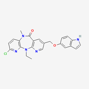 molecular formula C23H20ClN5O2 B8360767 5-chloro-2-ethyl-13-[(1H-indol-5-yloxy)methyl]-9-methyl-2,4,9,15-tetraazatricyclo[9.4.0.0^{3,8}]pentadeca-1(11),3,5,7,12,14-hexaen-10-one 