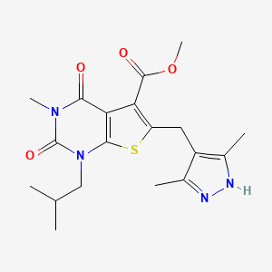 molecular formula C19H24N4O4S B8360971 methyl 6-((3,5-dimethyl-1H-pyrazol-4-yl)methyl)-1-isobutyl-3-methyl-2,4-dioxo-1,2,3,4-tetrahydrothieno[2,3-d]pyrimidine-5-carboxylate 