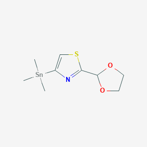 molecular formula C9H15NO2SSn B8361475 2-(1,3-Dioxolan-2-yl)-4-(trimethylstannyl)thiazole 
