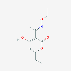 molecular formula C12H17NO4 B8361481 3-(1-ethoxyaminopropylidene)-6-ethyl-3,4-dihydro-2H-pyrane-2,4-dione 