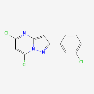 molecular formula C12H6Cl3N3 B8361524 5,7-Dichloro-2-(3-chlorophenyl)-pyrazolo[1,5-a]pyrimidine 