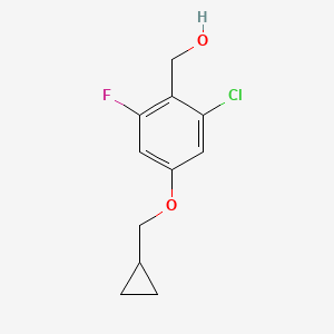 molecular formula C11H12ClFO2 B8361536 2-Chloro-4-cyclopropylmethoxy-6-fluoro-benzylalcohol 