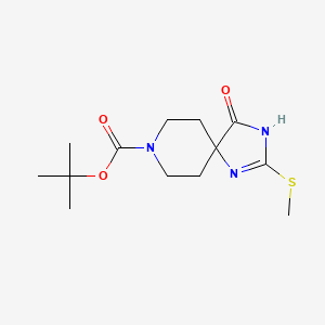 molecular formula C13H21N3O3S B8361650 Tert-butyl 2-(methylsulfanyl)-4-oxo-1,3,8-triazaspiro[4.5]dec-1-ene-8-carboxylate 