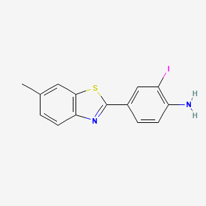 molecular formula C14H11IN2S B8361777 2-Iodo-4-(6-methylbenzothiazol-2-yl)aniline 