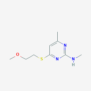 molecular formula C9H15N3OS B8361839 2-Methylamino-4-(2-methoxyethylthio)-6-methylpyrimidine 