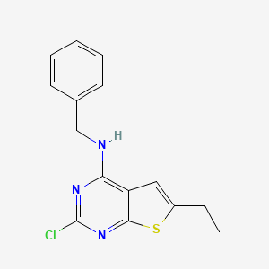molecular formula C15H14ClN3S B8361866 2-Chloro-6-ethyl-4-benzylamino-thieno-[2,3-d]-pyrimidine 