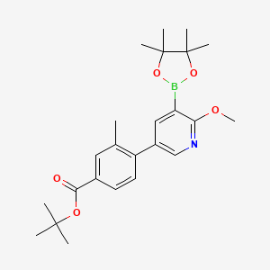 molecular formula C24H32BNO5 B8362018 Tert-butyl 4-[6-methoxy-5-(4,4,5,5-tetramethyl-1,3,2-dioxaborolan-2-yl)pyridin-3-yl]-3-methylbenzoate 