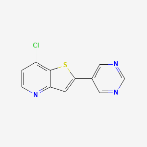 molecular formula C11H6ClN3S B8362047 7-Chloro-2-pyrimidin-5-ylthieno[3,2-b]pyridine 