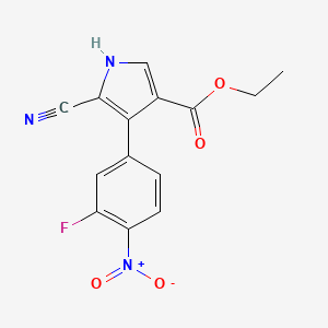 molecular formula C14H10FN3O4 B8362065 ethyl 5-cyano-4-(3-fluoro-4-nitrophenyl)-1H-pyrrole-3-carboxylate 