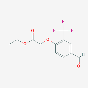 molecular formula C12H11F3O4 B8362096 Ethyl 2-(4-formyl-2-(trifluoromethyl)phenoxy)acetate 