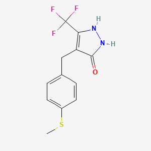 molecular formula C12H11F3N2OS B8362492 1,2-dihydro-4-[[4-methylthiophenyl]methyl]-5-trifluoromethyl-3H-pyrazol-3one 