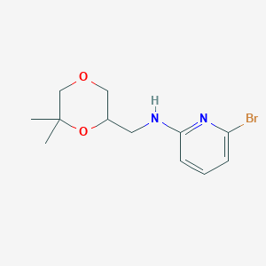 molecular formula C12H17BrN2O2 B8362538 6-bromo-N-((6,6-dimethyl-1,4-dioxan-2-yl)methyl)pyridin-2-amine 