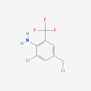 molecular formula C8H6Cl2F3N B8362676 2-Chloro-4-chlormethyl-6-trifluoromethyl-phenylamine 