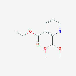 molecular formula C11H15NO4 B8362769 2-Dimethoxymethyl-nicotinic acid ethyl ester 