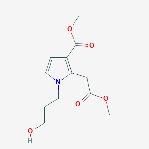 molecular formula C12H17NO5 B8363112 methyl N-(3-hydroxypropyl)-3-carbomethoxypyrrole-2-acetate 