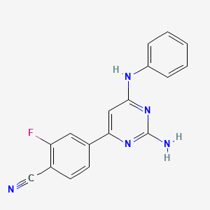 molecular formula C17H12FN5 B8363356 4-[2-Amino-6-(phenylamino)-4-pyrimidinyl]-2-fluorobenzonitrile CAS No. 1227909-21-8
