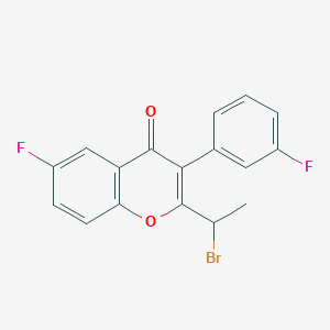 molecular formula C17H11BrF2O2 B8363358 2-(1-bromoethyl)-6-fluoro-3-(3-fluorophenyl)-4H-chromen-4-one 