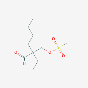 molecular formula C10H20O4S B8363471 2-Ethyl-2-(mesyloxymethyl)hexanal 