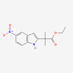 molecular formula C14H16N2O4 B8363721 ethyl 2-methyl-2-(5-nitro-1H-indol-2-yl)propanoate 