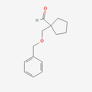 molecular formula C14H18O2 B8363763 1-(Phenylmethoxymethyl)cyclopentane-1-carbaldehyde 