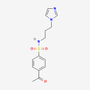 molecular formula C14H17N3O3S B8364244 4-acetyl-N-(3-imidazol-1-ylpropyl)benzenesulfonamide 