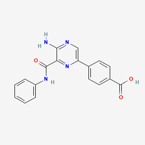 molecular formula C18H14N4O3 B8364619 4-(5-Amino-6-(phenylcarbamoyl)pyrazin-2-yl)benzoic acid 