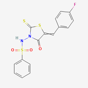 molecular formula C16H11FN2O3S3 B8365286 5-(4-Fluorophenylmethylene)-3-(benzenesulfonylamino)-4-oxo-2-thionothiazolidine 