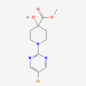 molecular formula C11H14BrN3O3 B8365683 Methyl 1-(5-bromopyrimidin-2-yl)-4-hydroxy-piperidine-4-carboxylate 