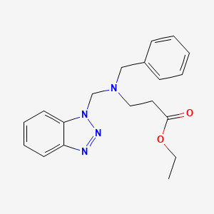 molecular formula C19H22N4O2 B8366201 3-(Benzotriazol-1-ylmethylbenzylamino)propionic acid ethyl ester 