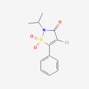 molecular formula C12H12ClNO3S B8366654 4-Chloro-2-isopropyl-5-phenylisothiazol-3(2H)-one 1,1-dioxide 