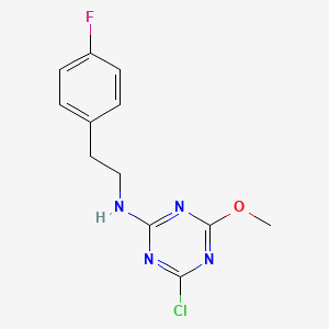 molecular formula C12H12ClFN4O B8366684 4-chloro-N-[2-(4-fluorophenyl)ethyl]-6-methoxy-1,3,5-triazin-2-amine 