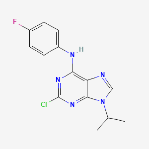 molecular formula C14H13ClFN5 B8366862 2-chloro-9-isopropyl-6-(4-fluoro-phenyl-amino)-9H-purine 