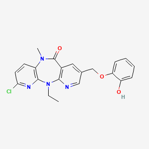 molecular formula C21H19ClN4O3 B8367231 5-Chloro-2-ethyl-13-(2-hydroxyphenoxymethyl)-9-methyl-2,4,9,15-tetraazatricyclo[9.4.0.0^{3,8}]pentadeca-1(11),3,5,7,12,14-hexaen-10-one 