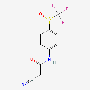 molecular formula C10H7F3N2O2S B8367360 Acetamide, 2-cyano-N-[4-[(trifluoromethyl)sulfinyl]phenyl]- 