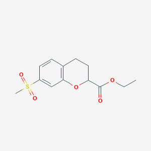 molecular formula C13H16O5S B8367937 Ethyl 7-(methylsulfonyl)chromane-2-carboxylate 