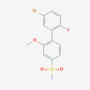 molecular formula C14H12BrFO3S B8368723 5'-Bromo-2'-fluoro-2-methoxy-4-(methylsulfonyl)-1,1'-biphenyl 