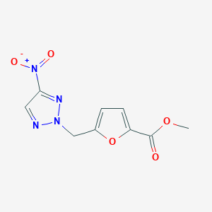 molecular formula C9H8N4O5 B8368783 5-(4-Nitro-[1,2,3]triazol-2-ylmethyl)-furan-2-carboxylic acid methyl ester 