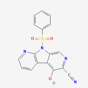 molecular formula C17H10N4O3S B8369217 9-Benzenesulfonyl-5-hydroxy-9H-dipyrido[2,3-b;4',3'-d]pyrrole-6-carbonitrile 
