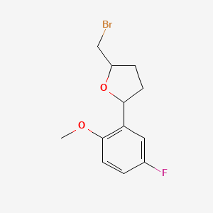 molecular formula C12H14BrFO2 B8369624 2-(Bromomethyl)-5-(2'-methoxy-5'-fluorophenyl)tetrahydrofuran 
