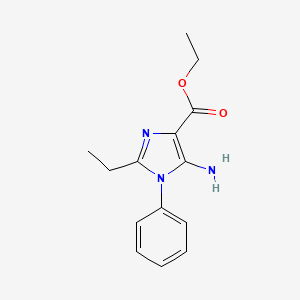 molecular formula C14H17N3O2 B8369670 5-Amino-2-ethyl-1-phenyl-1H-imidazole-4-carboxylic acid ethyl ester 