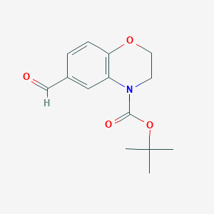 molecular formula C14H17NO4 B8369843 6-Formyl-2,3-dihydro-benzo[1,4]oxazine-4-carboxylic acid tert-butyl ester 