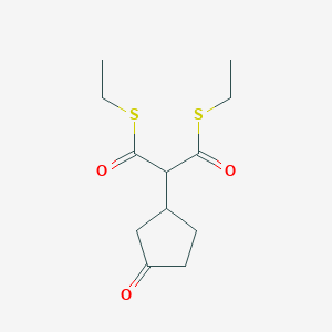 molecular formula C12H18O3S2 B8369946 2-(3-oxo-cyclopentyl)-dithiomalonic acid di-S-ethyl ester 