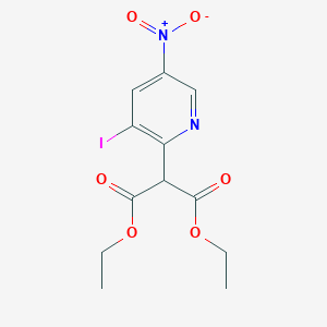 molecular formula C12H13IN2O6 B8370328 Diethyl (3-iodo-5-nitropyridin-2-yl)malonate 